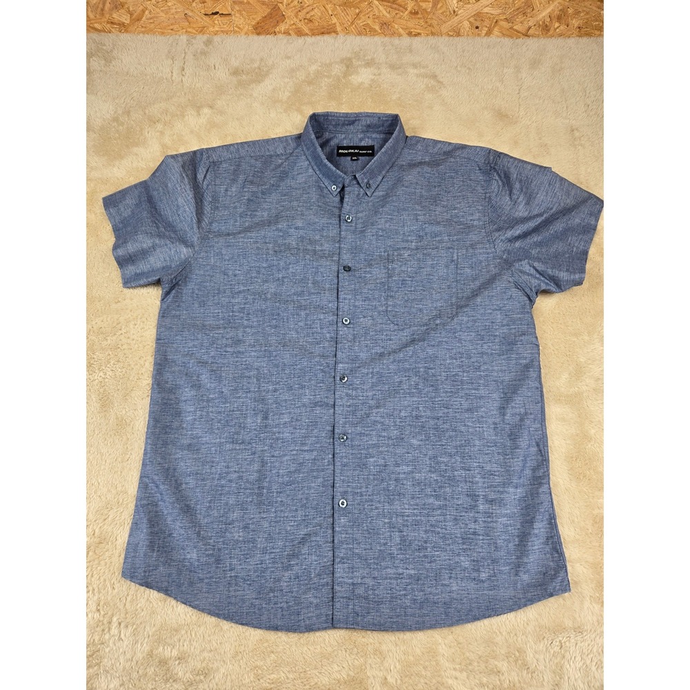 MOLOKAI SURF CO Mens XXL Button Up Short Sleeve Shirt Blue Heather Casual‎